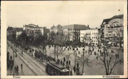Ak Poznań Posen, Wilhelmsplatz, Straßenbahn
