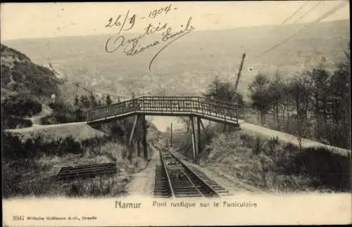 Ak Namur Wallonie, Rustikale Brücke über die Standseilbahn