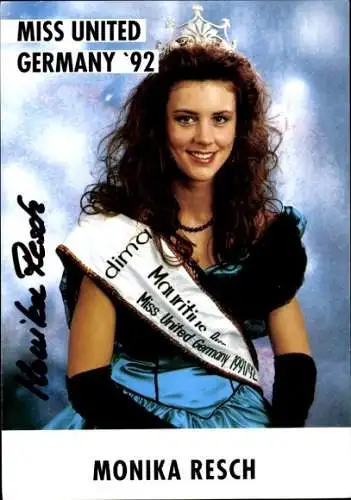 Ak Schauspielerin Monika Resch, Portrait, Autogramm, Miss United Germany '92