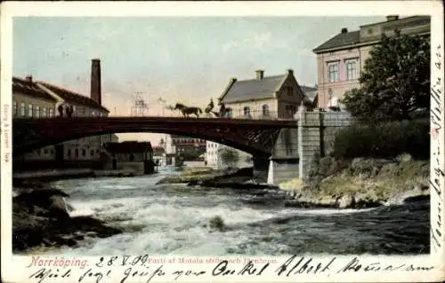 Ak Norrköping Schweden, Brücke, Fluss, Motala