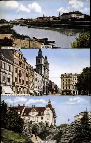 Ak Głogów Glogau Schlesien, Schloss, Domhafen, Markt, Katholische Garnisonkirche