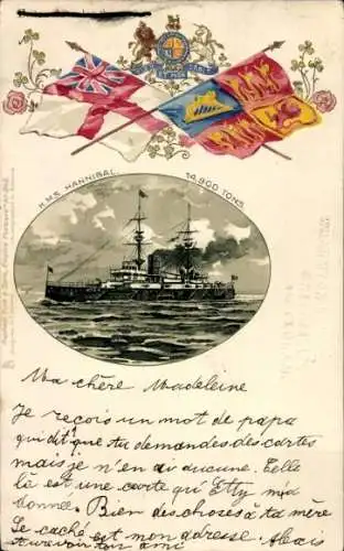 Passepartout Litho Britisches Kriegsschiff, HMS Hannibal