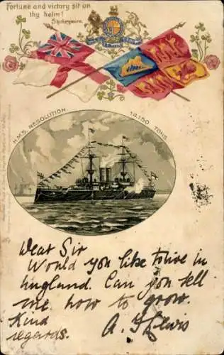 Präge Litho Britisches Kriegsschiff, HMS Resolution