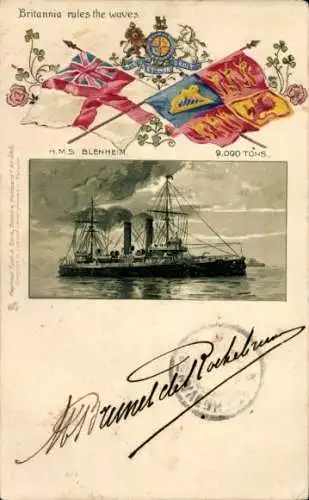 Präge Litho Britisches Kriegsschiff, HMS Blenheim