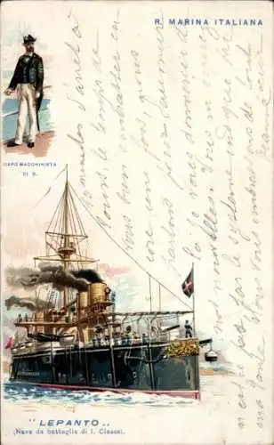 Litho Italienisches Kriegsschiff, Lepanto