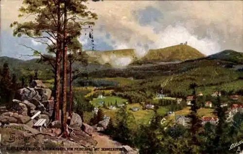 Künstler Ak Karpacz Krummhübel Riesengebirge Schlesien, Blick vom Heidelberg, Schneekoppe, Tuck 749