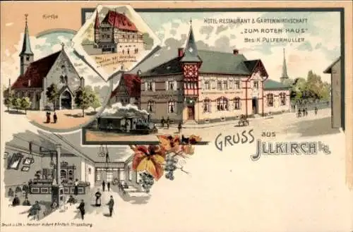 Litho Illkirch Graffenstaden Grafenstaden Elsass Bas Rhin, Hotel Zum Roten Haus, Kirche