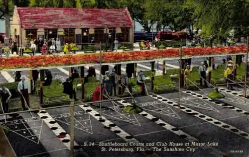 AK Saint Petersburg, Florida, USA, Shuffleboard-Plätze, Clubhaus am Mirror Lake