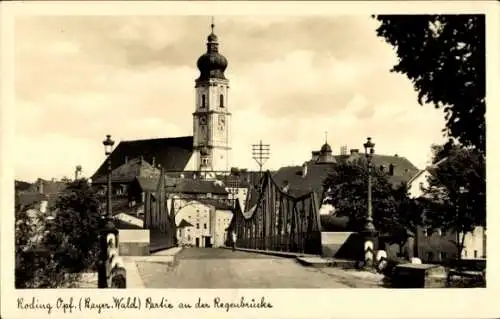 Ak Roding in der Oberpfalz, An der Regenbrücke, Kirche