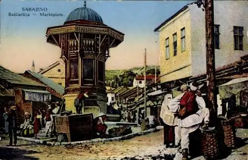 Ak Sarajevo Bosnien Herzegowina, Marktplatz