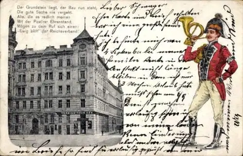 Ak Wien, Vereinshaus, Mann in Uniform, Posthorn