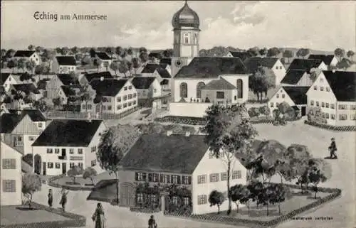 Ak Eching am Ammersee Oberbayern, Gesamtansicht, Platz, Häuser