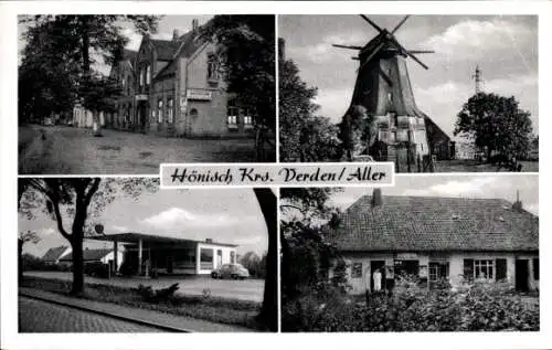 Ak Hönisch Verden an der Aller, Windmühle, Tankstelle, Gasthaus