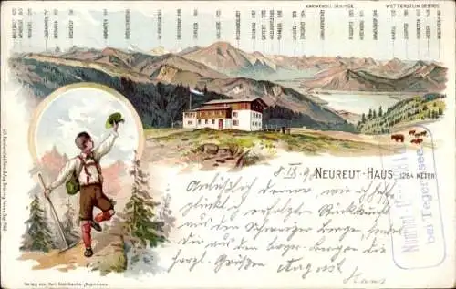 Litho Tegernsee im Kreis Miesbach Oberbayern, Berg Neureuth, Neureuth Haus