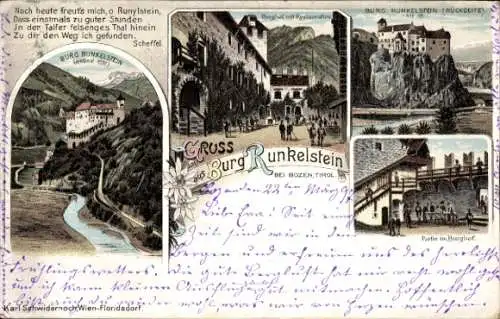 Litho Renon Ritten Südtirol, Schloss Runkelstein, Burghof, Restauration