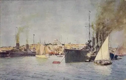 Künstler Ak Hubert, A., Türkisches Kriegsschiff Sultan Yavuz Selim, Midilli, Konstantinopel
