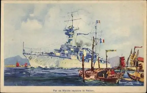 Künstler Ak Französisches Kriegsschiff Duguay Trouin