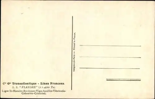 Ak Dampfer SS Flandre, CGT, French Line