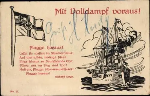 Ak Deutsches Kriegsschiff, Flagge heraus, Richard Deye