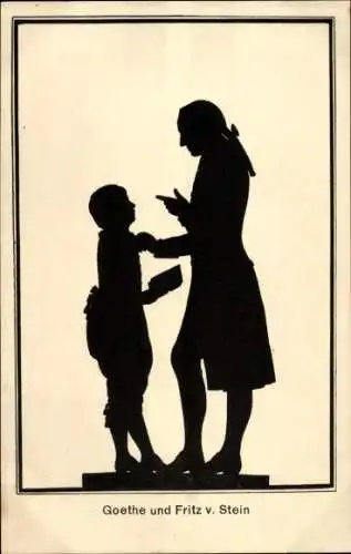 Scherenschnitt Ak Schriftsteller Johann Wolfgang von Goethe und Fritz von Stein