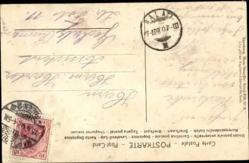 Künstler Ak Portrait einer brünetten Frau mit roter Mütze