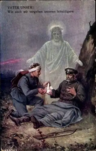 Künstler Ak Kratky, Vater unser, Jesus, verwundete Soldaten