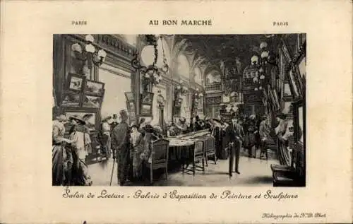 Ak Paris IV, Au bon Marché, Lesesaal, Ausstellungsgalerie
