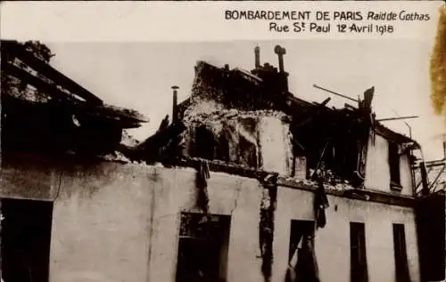 Foto Ak Paris IV, Bombardierung von Paris, Überfall auf Gothas, Rue St. Paul, 12. April 1918