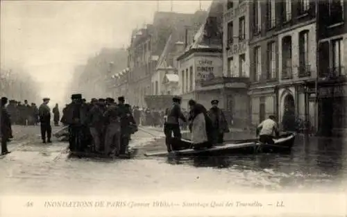 Ak Paris, Die Überschwemmungen von 1910, Rettung am Quai des Tournelles