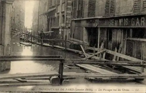 Ak Paris IV, Überschwemmung der Seine, Januar 1910, Passages rue des Ursins