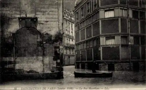 Ak Paris IV, Rue Massillon, Die große Seineflut, Januar 1910