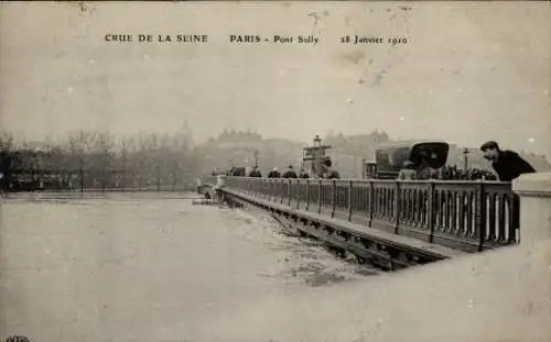 Ak Paris IV, Pont Sully, Die große Seineflut am 28. Januar 1910