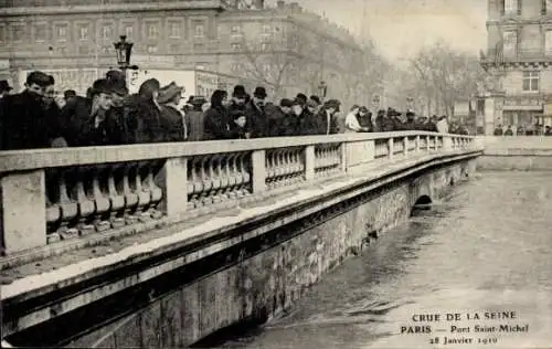 Ak Paris IV, Pont Saint Michel, Die große Seineflut am 28. Januar 1910