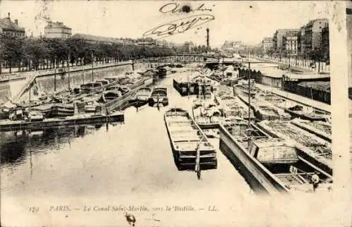 Ak Paris IV, Canal Saint Martin in Richtung Bastille