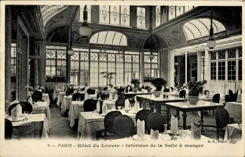Ak Paris I Louvre, Hotel du Louvre, Innenraum des Speisesaals