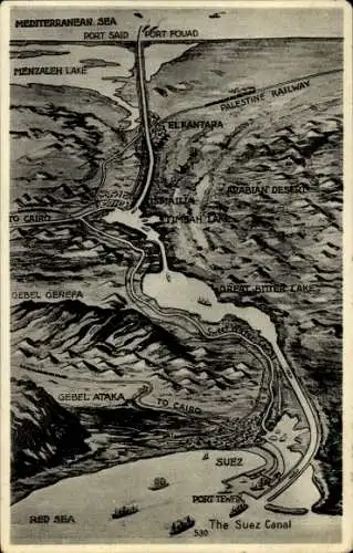 Landkarten Ak Suez Ägypten, Suez Kanal, Port Said