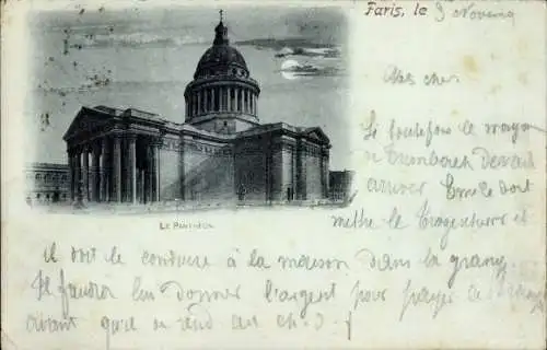Ak Paris V, Pantheon bei Nacht