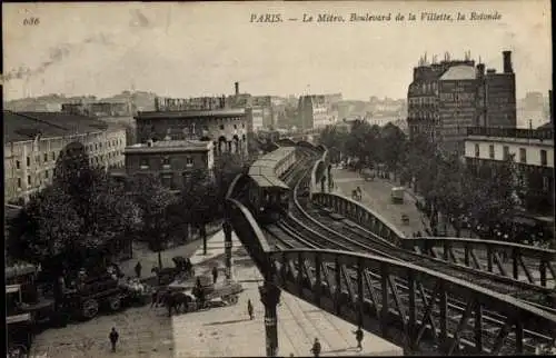 Ak U-Bahn Paris, Metropolitain, Boulevard de la Villette, La Rotonde, Waggons