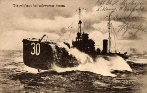 Ak Deutsches Kriegsschiff, Torpedoboot 30 bei schwerem Sturm, Kaiserliche Marine