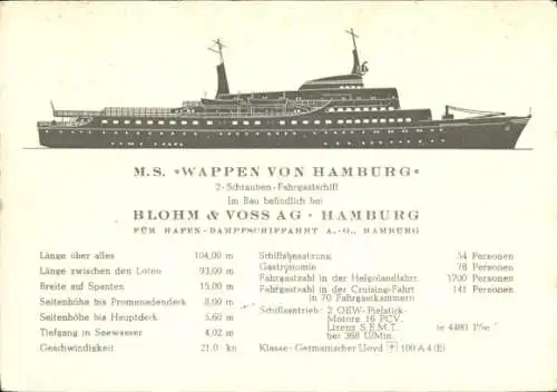 Künstler Ak Fahrgastschiff MS Wappen von Hamburg, Blohm und Voss, Stapellauf 1962