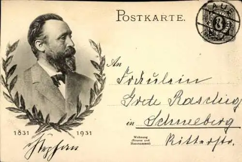Ganzsachen Ak Heinrich von Stephan, Generalpostdirektor, Jubiläum 1931