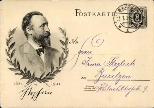 Ganzsachen Ak Heinrich von Stephan, Generalpostdirektor, Jubiläum 1931