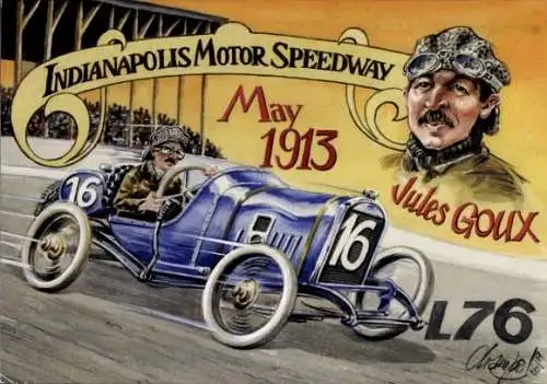 Künstler Ak Indianapolis Motor Speedway, Mai 1913, Jules Goux