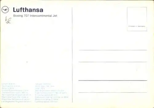 Ak Deutsches Passagierflugzeug, Lufthansa, Boeing 707 Intercontinental Jet