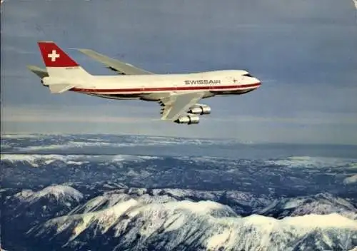 Ak Schweizerisches Passagierflugzeug, Jumbo-Jet, Boeing 747-B, Swissair