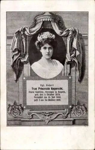 Ak Frau Prinzessin Rupprecht, Marie Gabriele, Herzgin in Bayern, Portrait