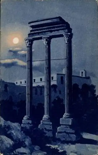 Künstler Ak Roma Rom Lazio, Ruderi di Castore e Polluce