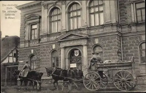 Ak Jelgava Mitau Lettland, Deutsches Zivilverwaltungsgebäude, Fuhrwerk
