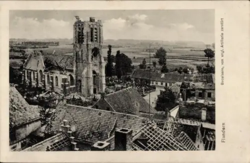 Ak Beselare Zonnebeke Westflandern, Gesamtansicht, Kriegszerstörungen