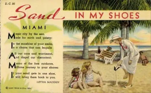 Ak Miami Beach Florida USA, Familie am Strand, sand in my shoes